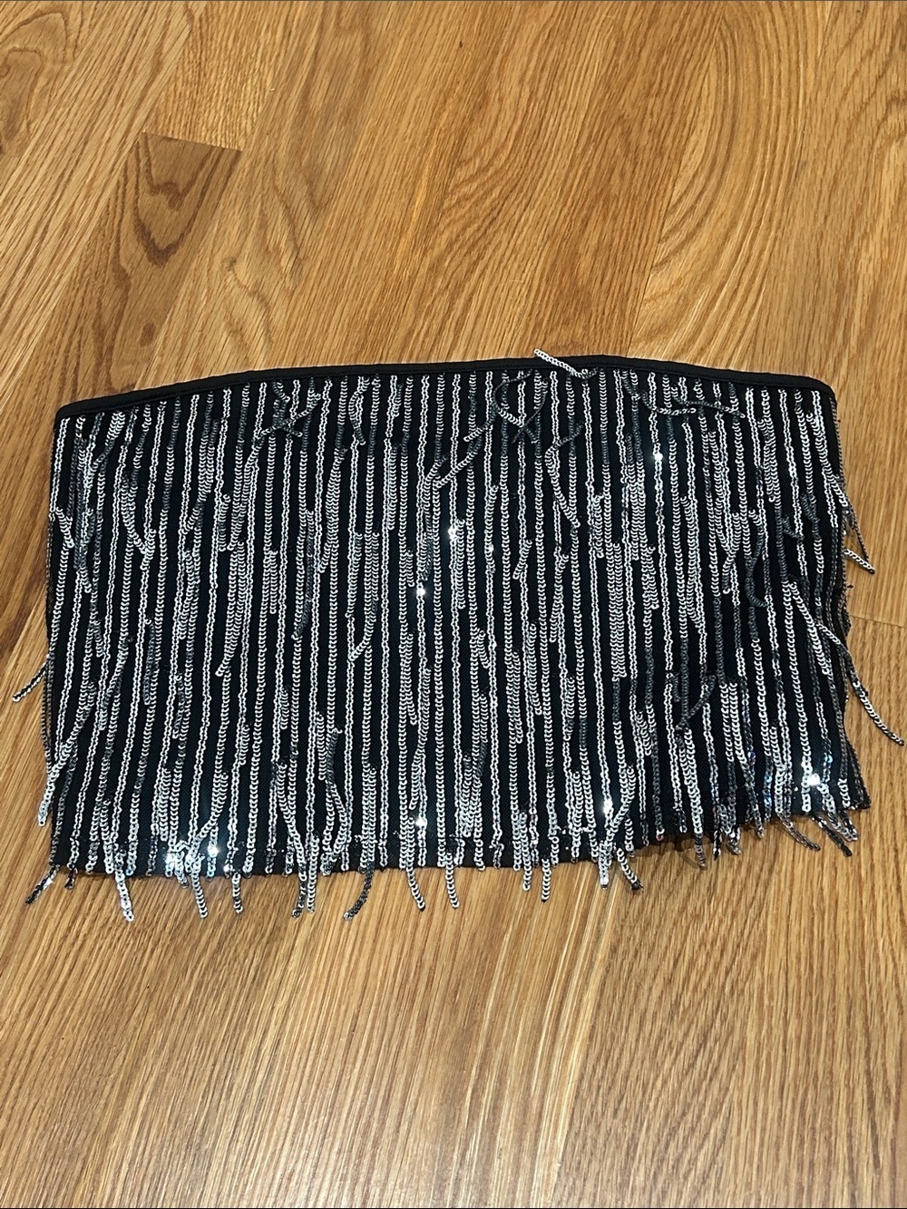 silence + noise Anthro medium Black silver Sequin Fringe Tube Crop Top medium